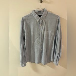 JCrew men’s seersucker button down - blue and white, size large